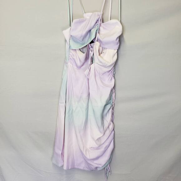 ZARA Tie Dye Satin Effect Mini Dress Drawstring & Cutouts Large - Picture 7 of 10